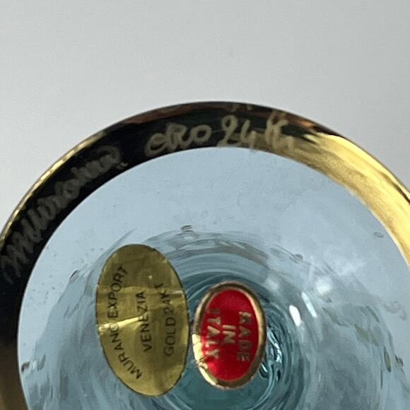 Venetian Murano Signed Bud Vase 24kt Gold 7" Hand Painted Mouthblown Fine Art - Picture 8 of 16